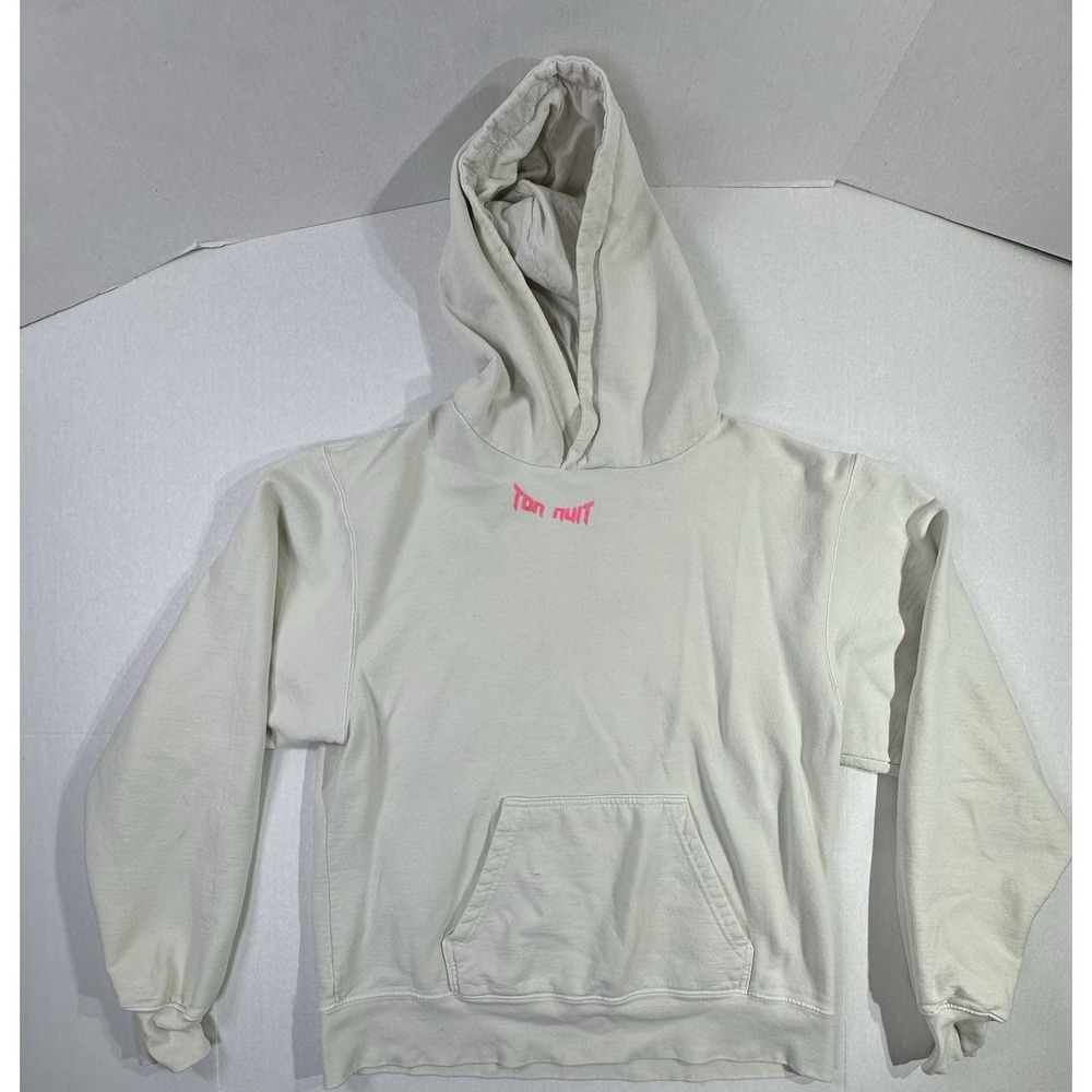 Ton Nuit Say No To Drugs Hoodie M Beige Rhinestone Graphic Stars Distressed - Picture 1 of 7